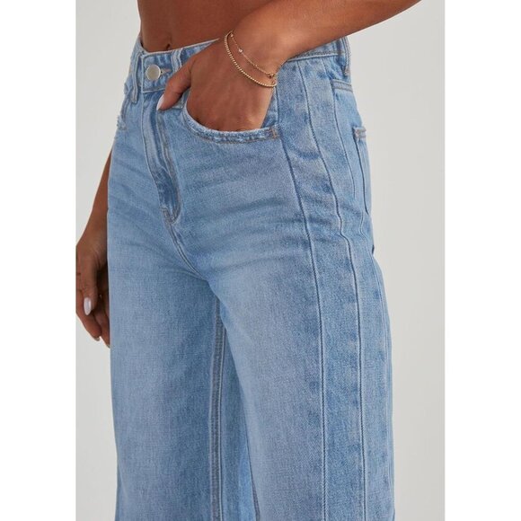 Wide Leg Jeans Women High Waisted Loose Fit Raw Hem Denim Palazzo Pants - Picture 4 of 5